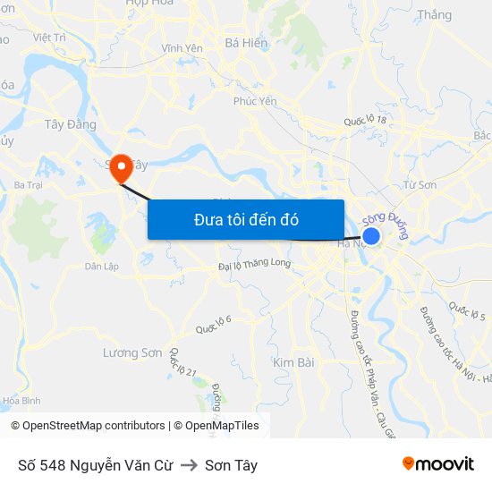 Số 548 Nguyễn Văn Cừ to Sơn Tây map