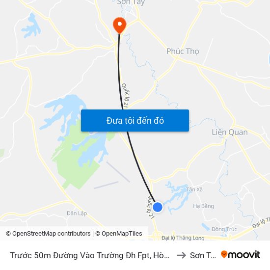 Trước 50m Đường Vào Trường Đh Fpt, Hòa Lạc to Sơn Tây map