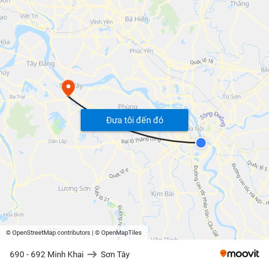 690 - 692 Minh Khai to Sơn Tây map