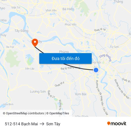 512-514 Bạch Mai to Sơn Tây map