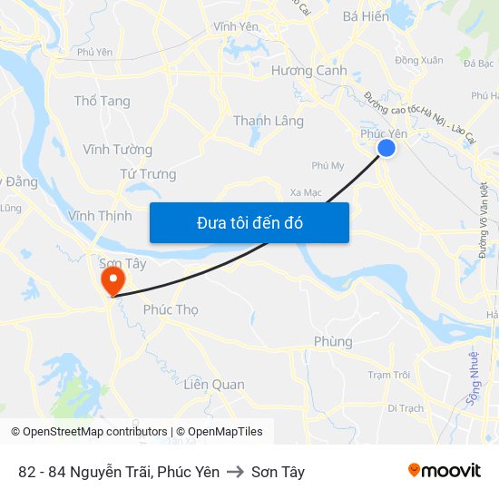82 - 84 Nguyễn Trãi, Phúc Yên to Sơn Tây map