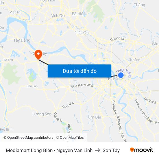 Mediamart Long Biên - Nguyễn Văn Linh to Sơn Tây map