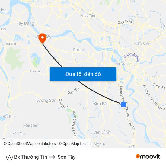 (A) Bx Thường Tín to Sơn Tây map