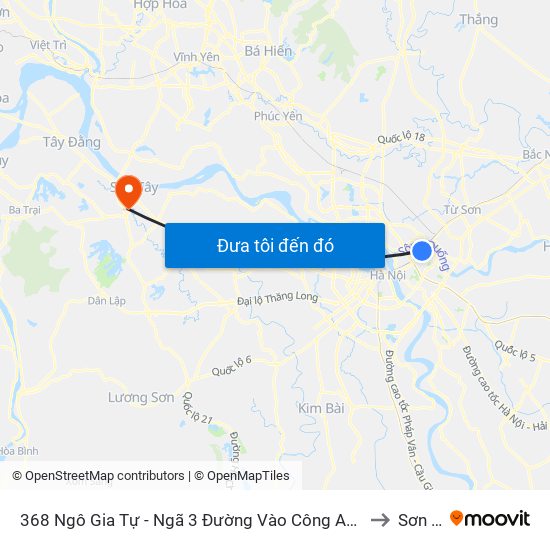 368 Ngô Gia Tự - Ngã 3 Đường Vào Công An Quận Long Biên to Sơn Tây map