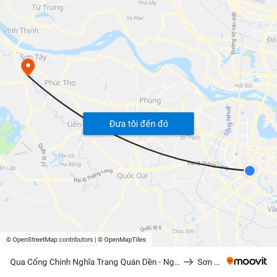 Qua Cổng Chính Nghĩa Trang Quán Dền - Nguyễn Tuân to Sơn Tây map