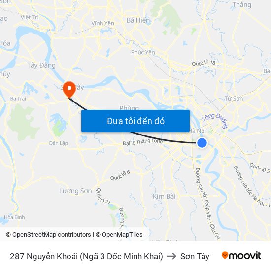 287 Nguyễn Khoái (Ngã 3 Dốc Minh Khai) to Sơn Tây map