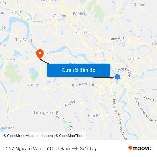 162 Nguyễn Văn Cừ (Cột Sau) to Sơn Tây map