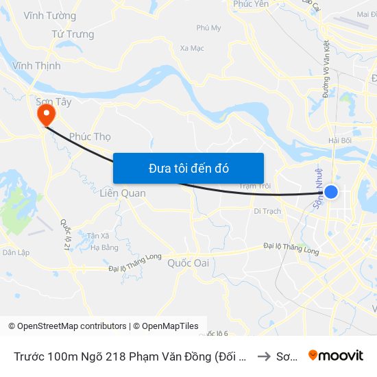 Trước 100m Ngõ 218 Phạm Văn Đồng (Đối Diện Công Viên Hòa Bình) to Sơn Tây map