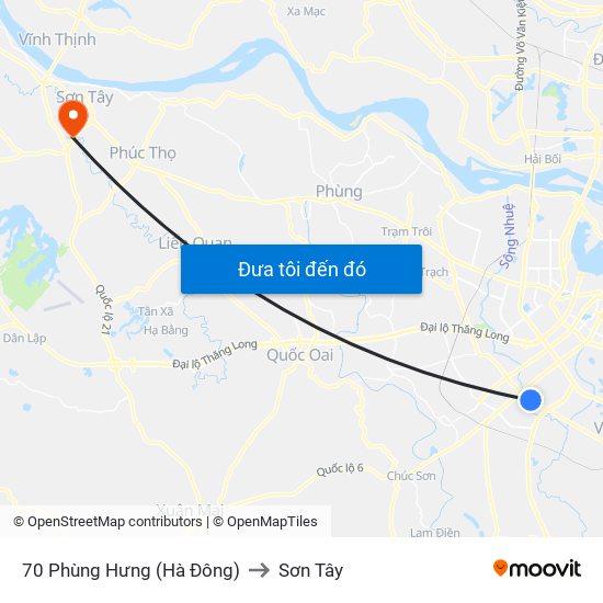 70 Phùng Hưng (Hà Đông) to Sơn Tây map