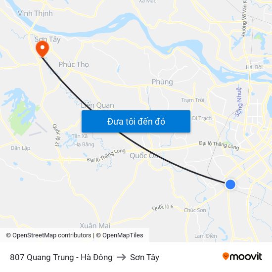 807 Quang Trung - Hà Đông to Sơn Tây map