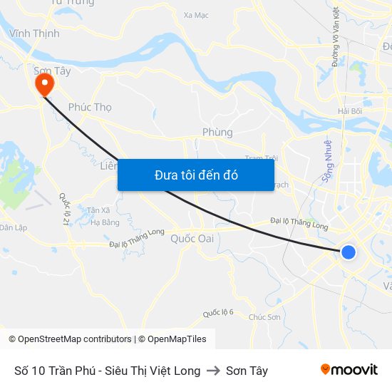 Số 10 Trần Phú - Siêu Thị Việt Long to Sơn Tây map