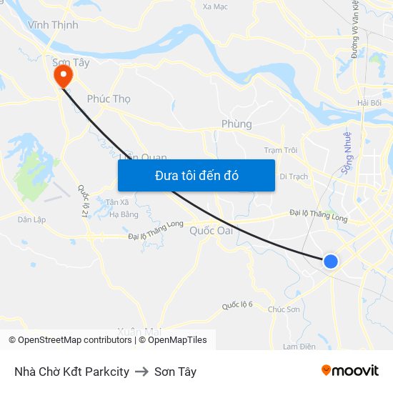 Nhà Chờ Kđt Parkcity to Sơn Tây map