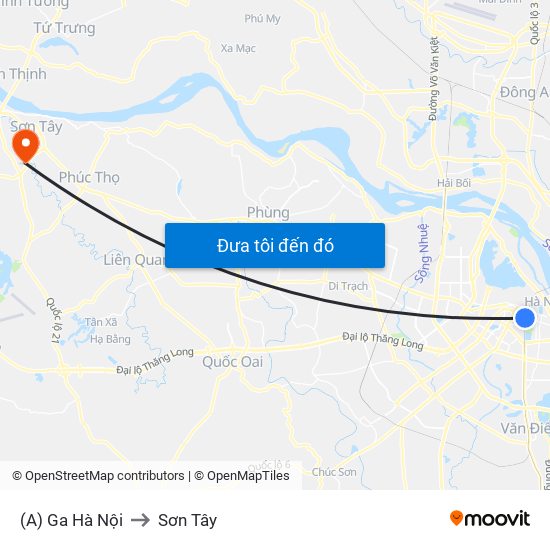 (A) Ga Hà Nội to Sơn Tây map