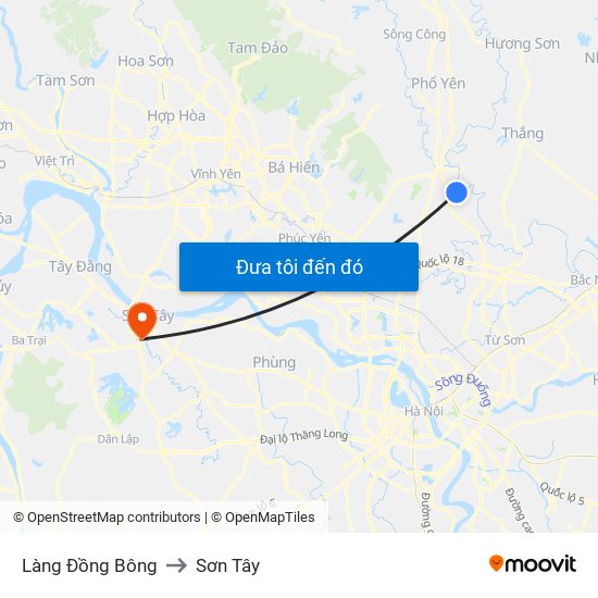 Làng Đồng Bông to Sơn Tây map