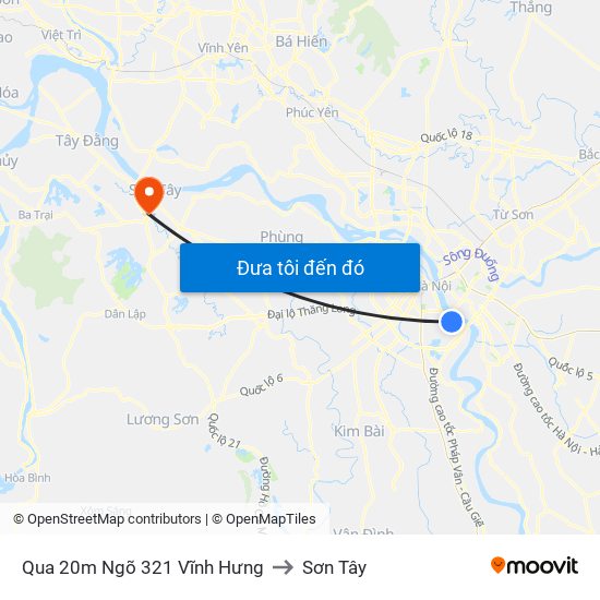 Qua 20m Ngõ 321 Vĩnh Hưng to Sơn Tây map