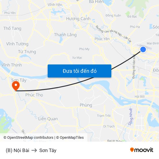 (B) Nội Bài to Sơn Tây map