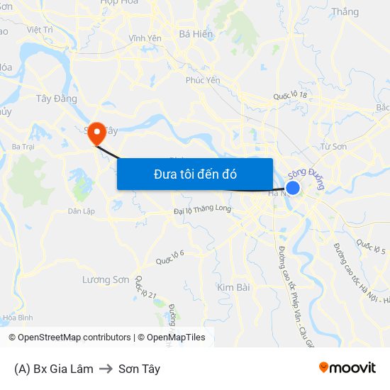 (A) Bx Gia Lâm to Sơn Tây map