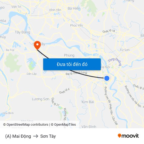 (A) Mai Động to Sơn Tây map