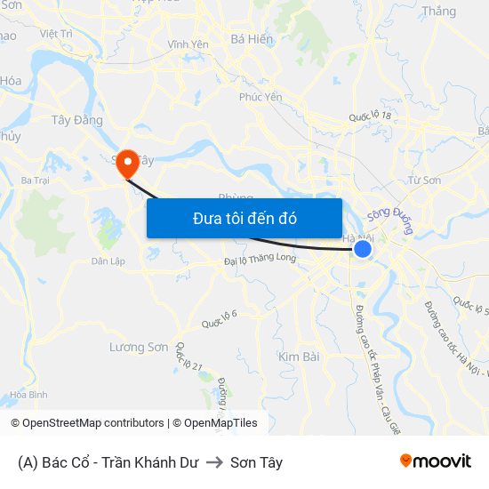 (A) Bác Cổ - Trần Khánh Dư to Sơn Tây map