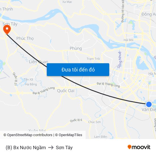 (B) Bx Nước Ngầm to Sơn Tây map