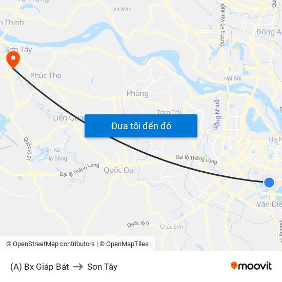 (A) Bx Giáp Bát to Sơn Tây map