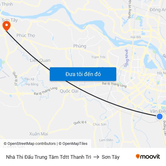 Nhà Thi Đấu Trung Tâm Tdtt Thanh Trì to Sơn Tây map