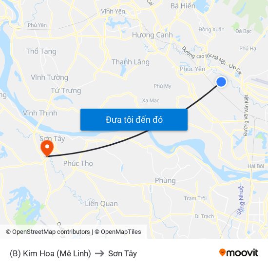 (B) Kim Hoa (Mê Linh) to Sơn Tây map