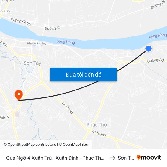 Qua Ngõ 4 Xuân Trù - Xuân Đình - Phúc Thọ 50m to Sơn Tây map