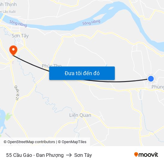 55 Cầu Gáo - Đan Phượng to Sơn Tây map
