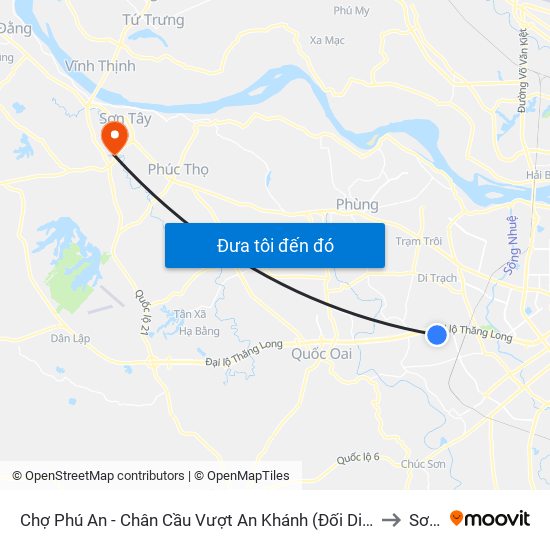 Chợ Phú An - Chân Cầu Vượt An Khánh (Đối Diện Số Nhà 24 Chân Cầu Vượt An Khánh) to Sơn Tây map