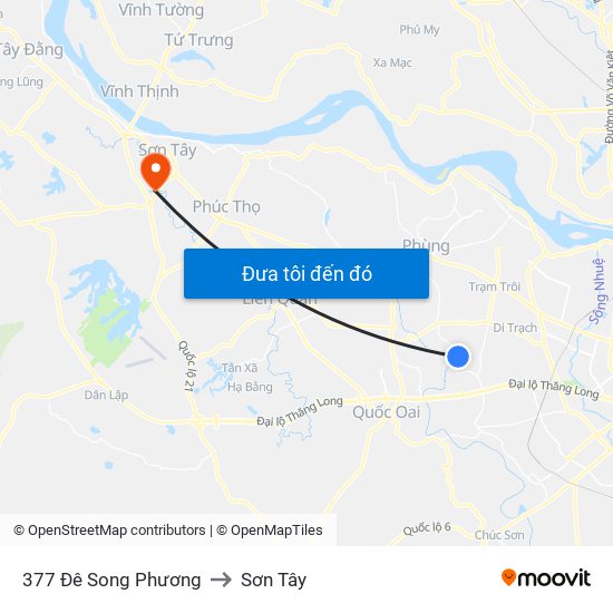 377 Đê Song Phương to Sơn Tây map