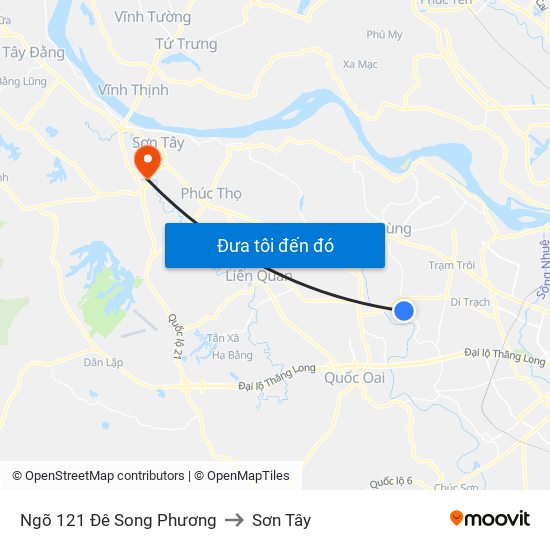 Ngõ 121 Đê Song Phương to Sơn Tây map