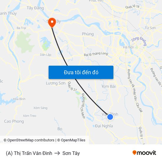 (A) Thị Trấn Vân Đình to Sơn Tây map