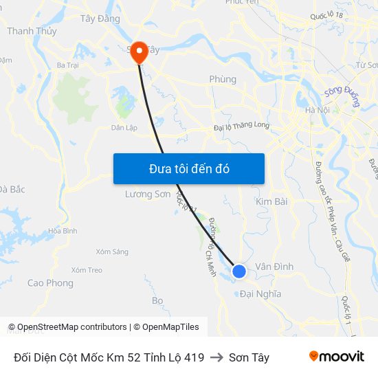 Đối Diện Cột Mốc Km 52 Tỉnh Lộ 419 to Sơn Tây map