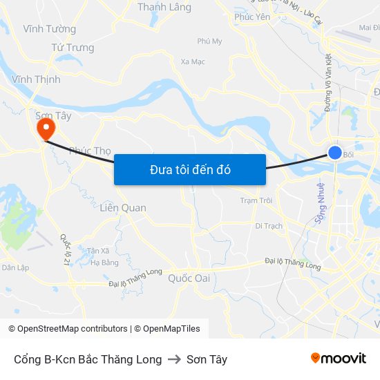 Cổng B-Kcn Bắc Thăng Long to Sơn Tây map