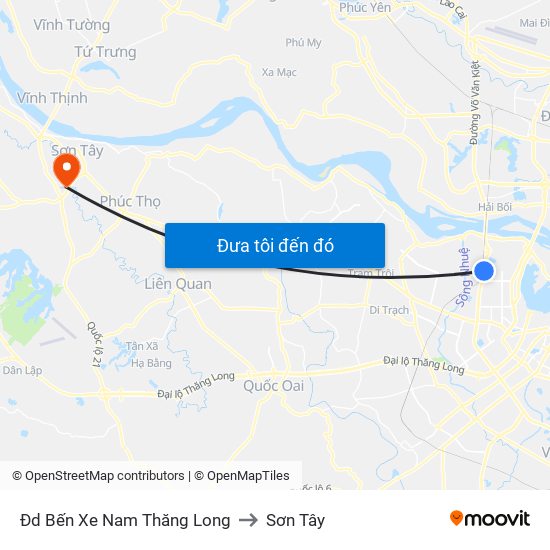 Đd Bến Xe Nam Thăng Long to Sơn Tây map