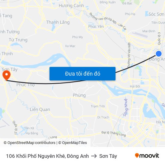 106 Khối Phố Nguyên Khê, Đông Anh to Sơn Tây map