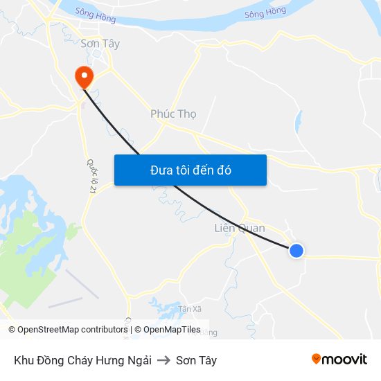 Khu Đồng Cháy Hưng Ngải to Sơn Tây map