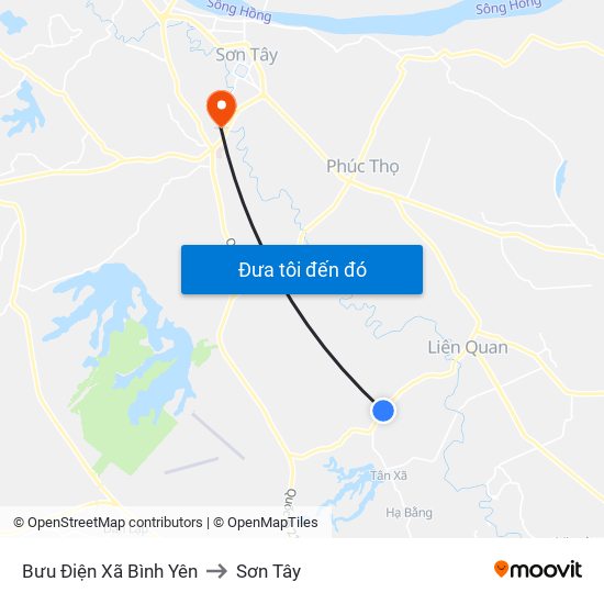 Bưu Điện Xã Bình Yên to Sơn Tây map