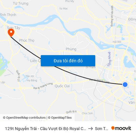 129t Nguyễn Trãi - Cầu Vượt Đi Bộ Royal City to Sơn Tây map