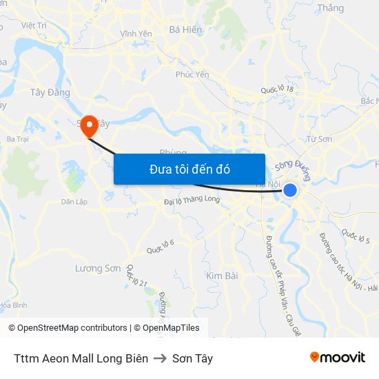 Tttm Aeon Mall Long Biên to Sơn Tây map