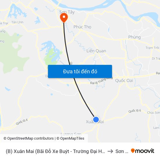 (B) Xuân Mai (Bãi Đỗ Xe Buýt - Trường Đại Học Lâm Nghiệp) to Sơn Tây map