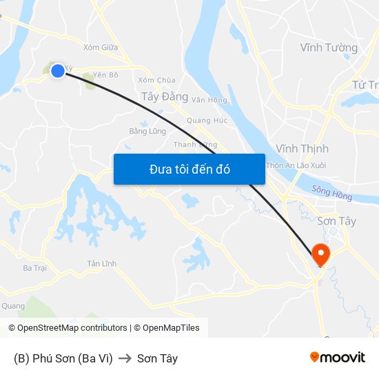 (B) Phú Sơn (Ba Vì) to Sơn Tây map