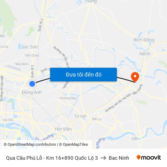 Qua Cầu Phủ Lỗ - Km 16+890 Quốc Lộ 3 to Bac Ninh map