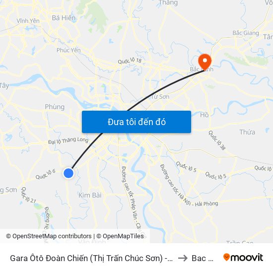 Gara Ôtô Đoàn Chiến (Thị Trấn Chúc Sơn) - Quốc Lộ 6 to Bac Ninh map