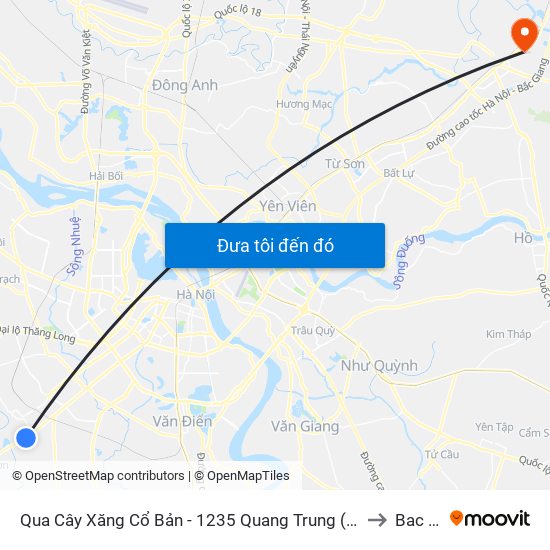 Qua Cây Xăng Cổ Bản - 1235 Quang Trung (Hà Đông), Quốc Lộ 6 to Bac Ninh map