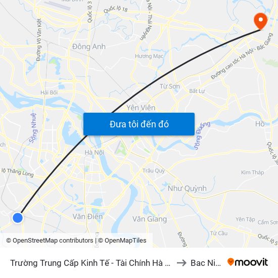 Trường Trung Cấp Kinh Tế - Tài Chính Hà Nội to Bac Ninh map