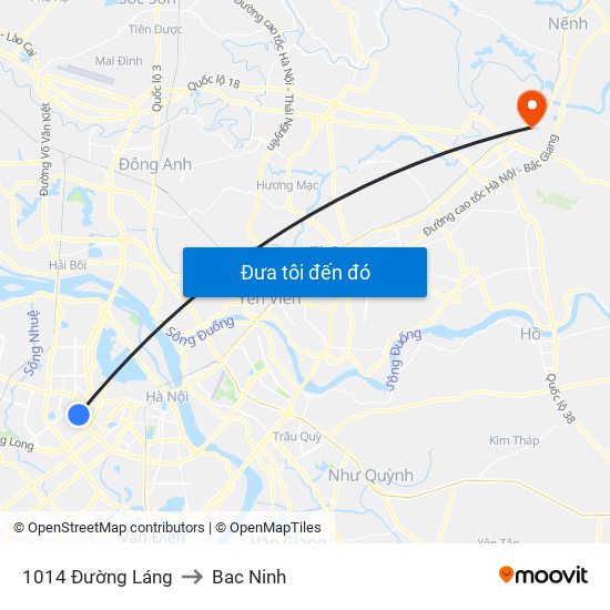 1014 Đường Láng to Bac Ninh map