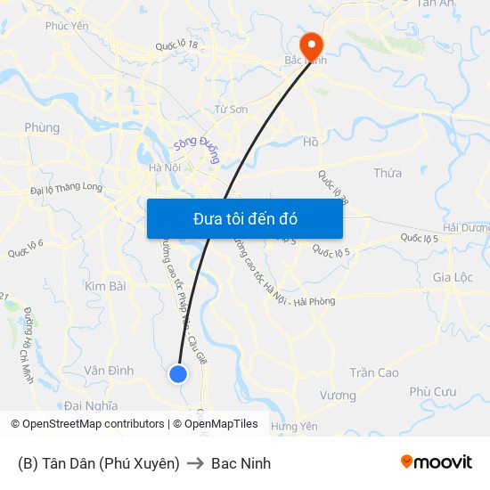 (B) Tân Dân (Phú Xuyên) to Bac Ninh map