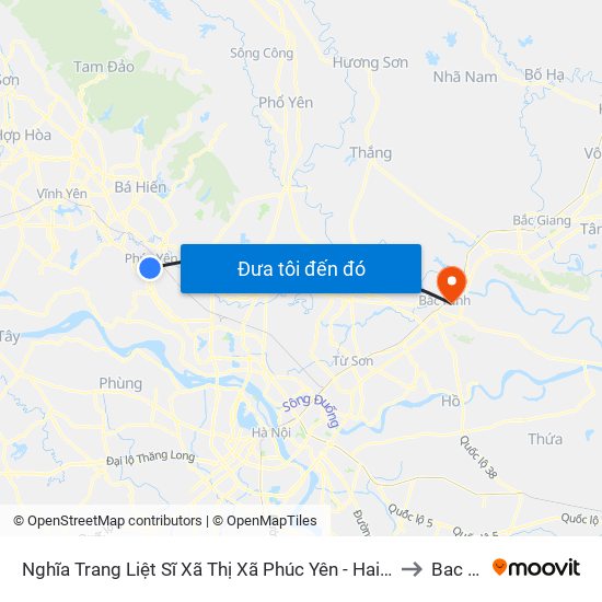 Nghĩa Trang Liệt Sĩ Xã Thị Xã Phúc Yên - Hai Bà Trưng, Phúc Yên to Bac Ninh map